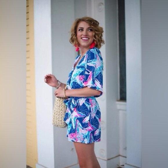 Lilly Pulitzer Madilyn Romper indigo sea Star Struck print women’s size XXL - Picture 2 of 14